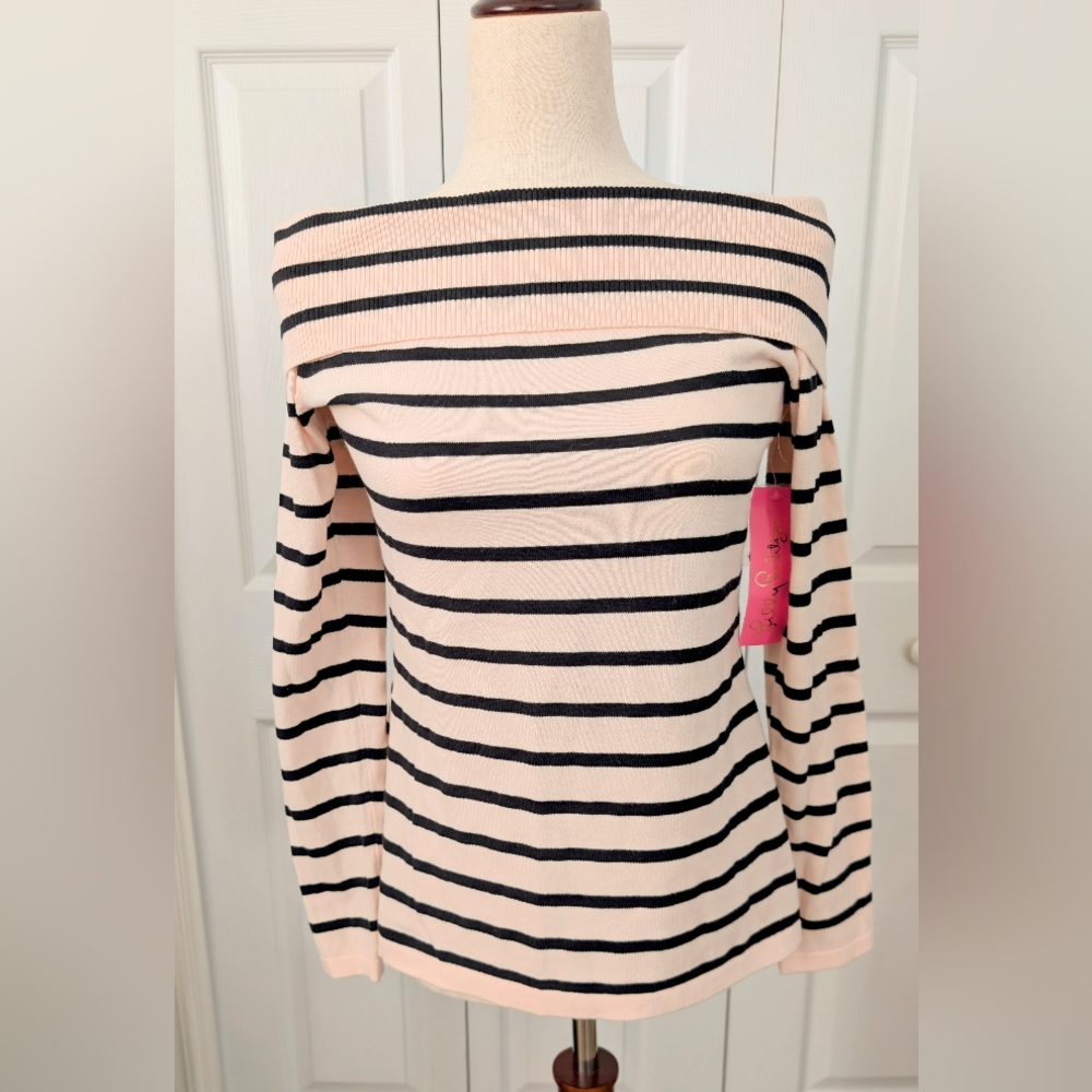 NWT Lilly Pulitzer Clarette Striped Off-Shoulder Sweater Size Medium